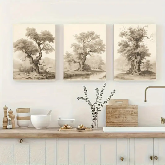 3pcs Minimalist & Tree Art Metal Print Ready to Hang Art