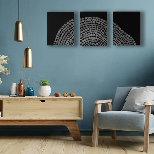 3pcs Black & Silvery Dots Triptych Wall Art, Metal Print Ready to Hang Art