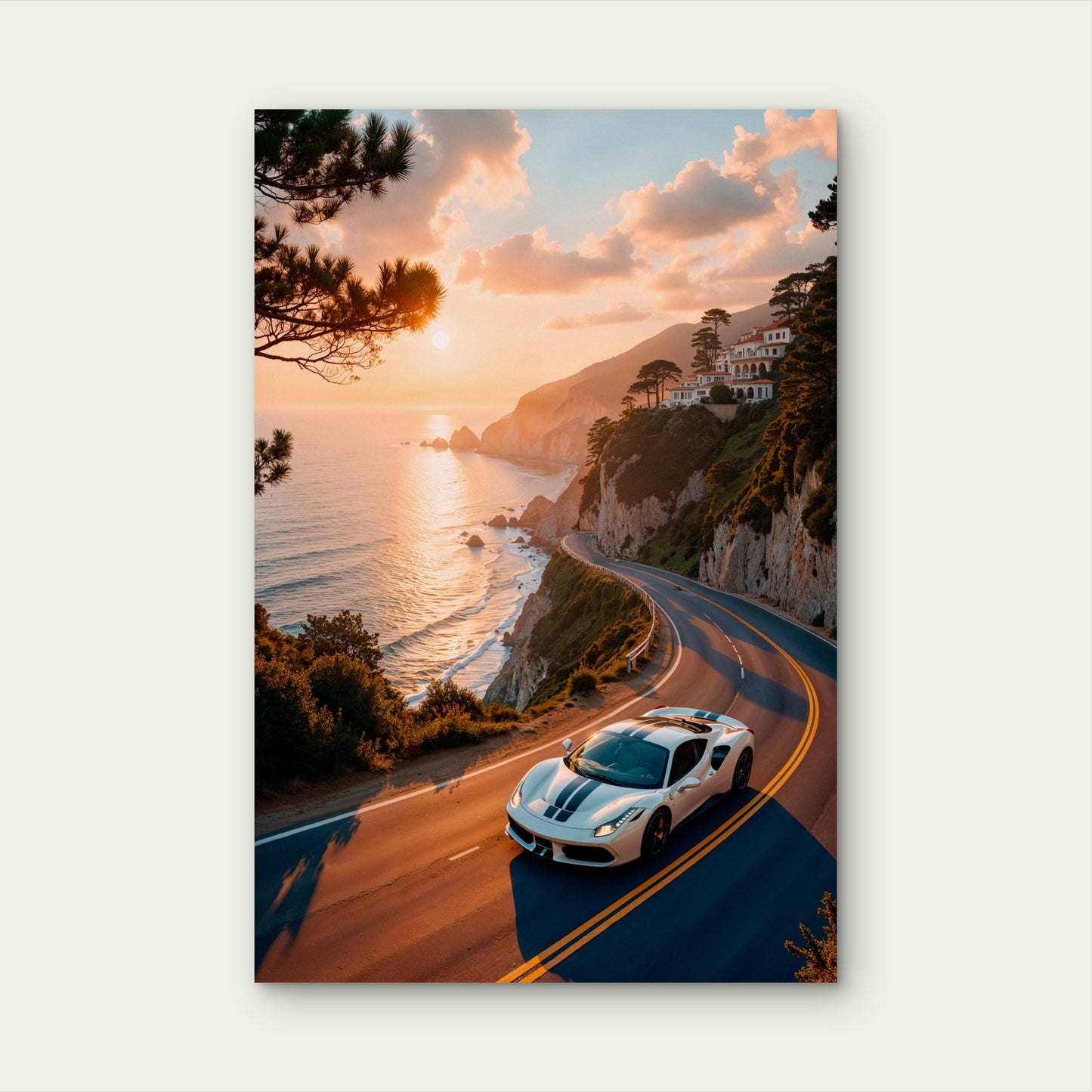 Car on the Scenic Coastal Road 40x60cm Metal Print Ready to Hang