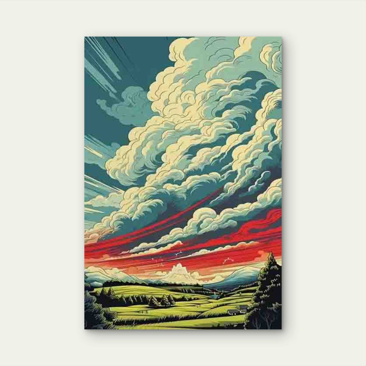 Dramatic Sky with White Clouds & Red Sunset 60x90cm Metal Print Ready to Hang