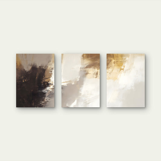 3pcs Dark Brown Beige Cream Ochre Brushstroke Wall Art Set Canvas Framed 60x90cm - High Quality Print 100% Australian Made Wall Canvas Ready to Hang