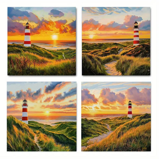 4pcs Sunset View By The Sea Wall Art Canvas Framed