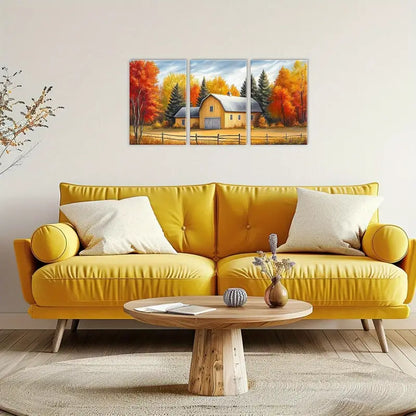 3pcs Autumn Countryside Landscape Metal Print Ready to Hang Art