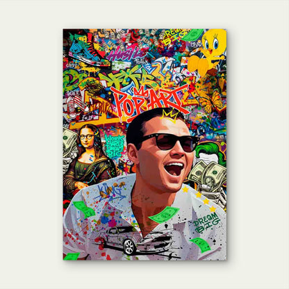 Graffiti Sunglasses Man Laughing Loudly 40x60cm Metal Print Ready to Hang
