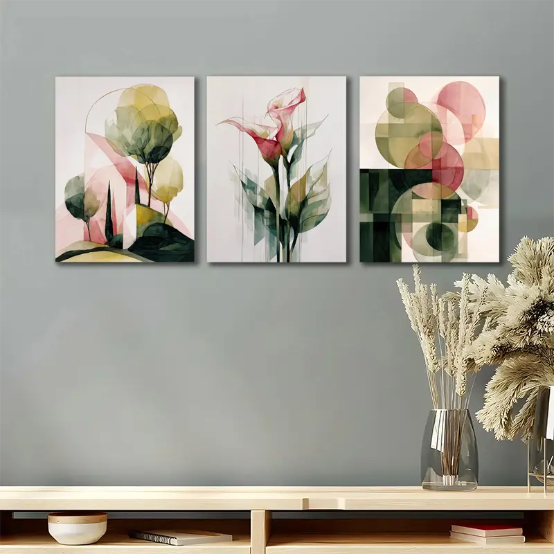 3pcs Pink And Green Minimalist Printing Metal Print Ready to Hang Art