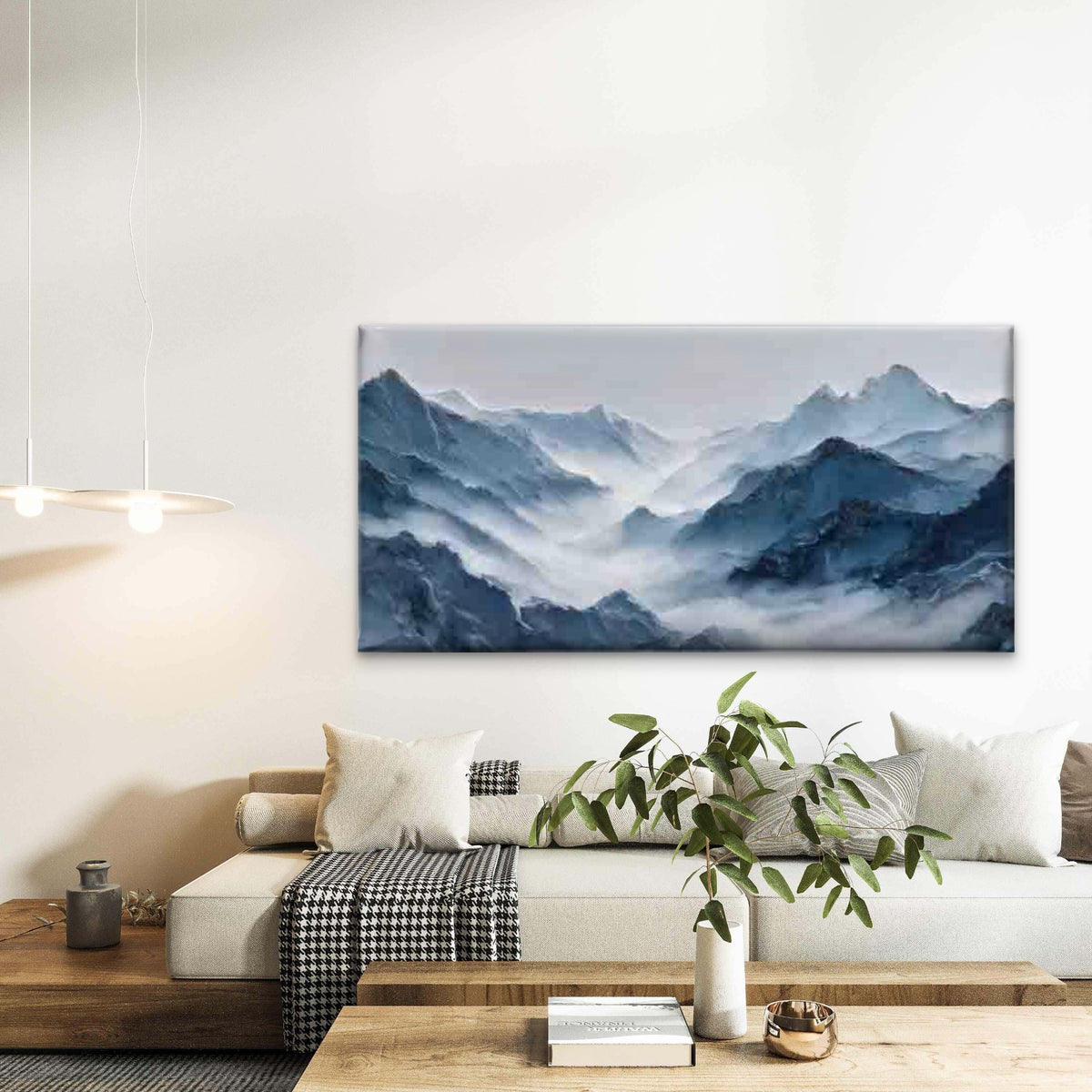 Misty Blue Mountain Landscape Wall Art Canvas Office Home Room Framed 120x60cm