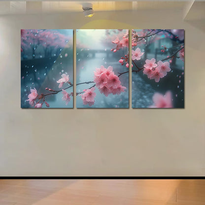 3pcs cherry blossoms in full bloom Wall Art Set Canvas Framed 50x70cm - High Quality Print 100% Australian Made Wall Canvas Ready to Hang