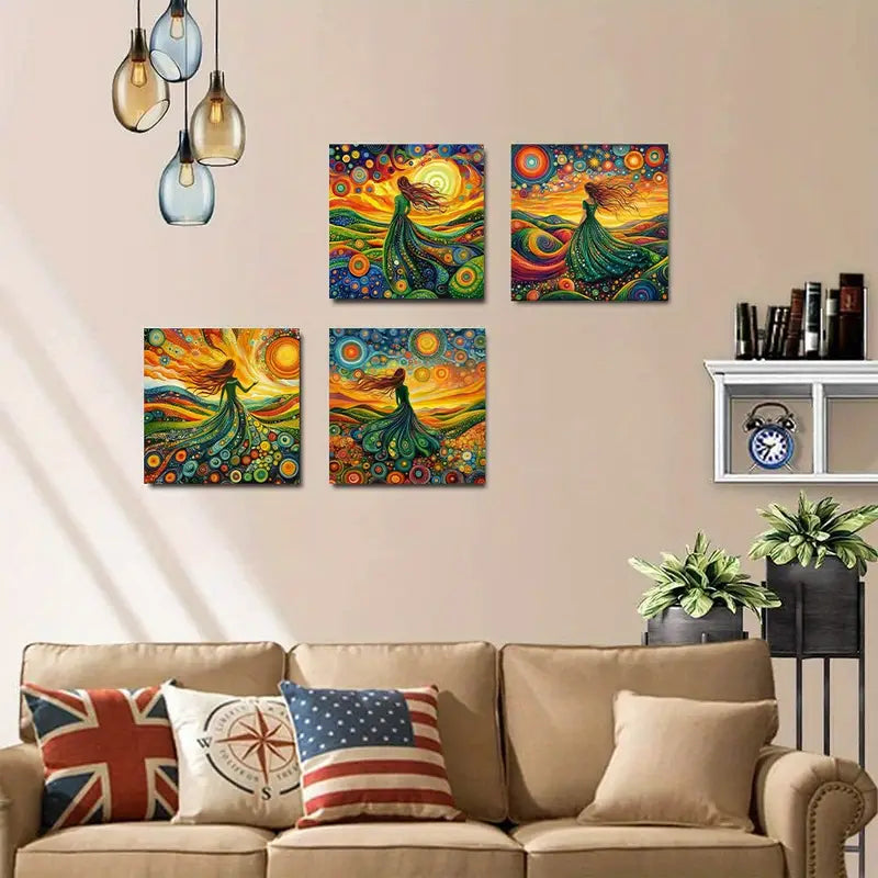 4pcs Green skirt Su Wall Art Canvas Framed
