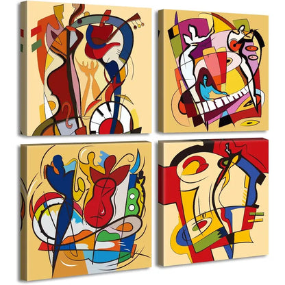 4pcs Vibrant Music Wall Art Modern Abstract  Wall Art Canvas Framed