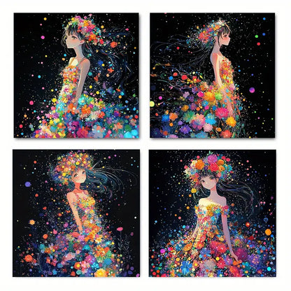4pcs Flower Shaped Headban And Frock Wall Art Canvas Framed