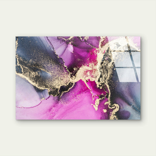 Purple Magenta Gold Abstract Acrylic Glass Printing Wall Art Australian Made Quality
