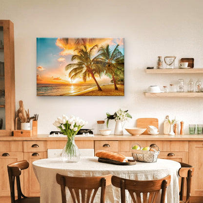 Golden Sunset Palm Beach Wall Art Decor 100% Australian Made