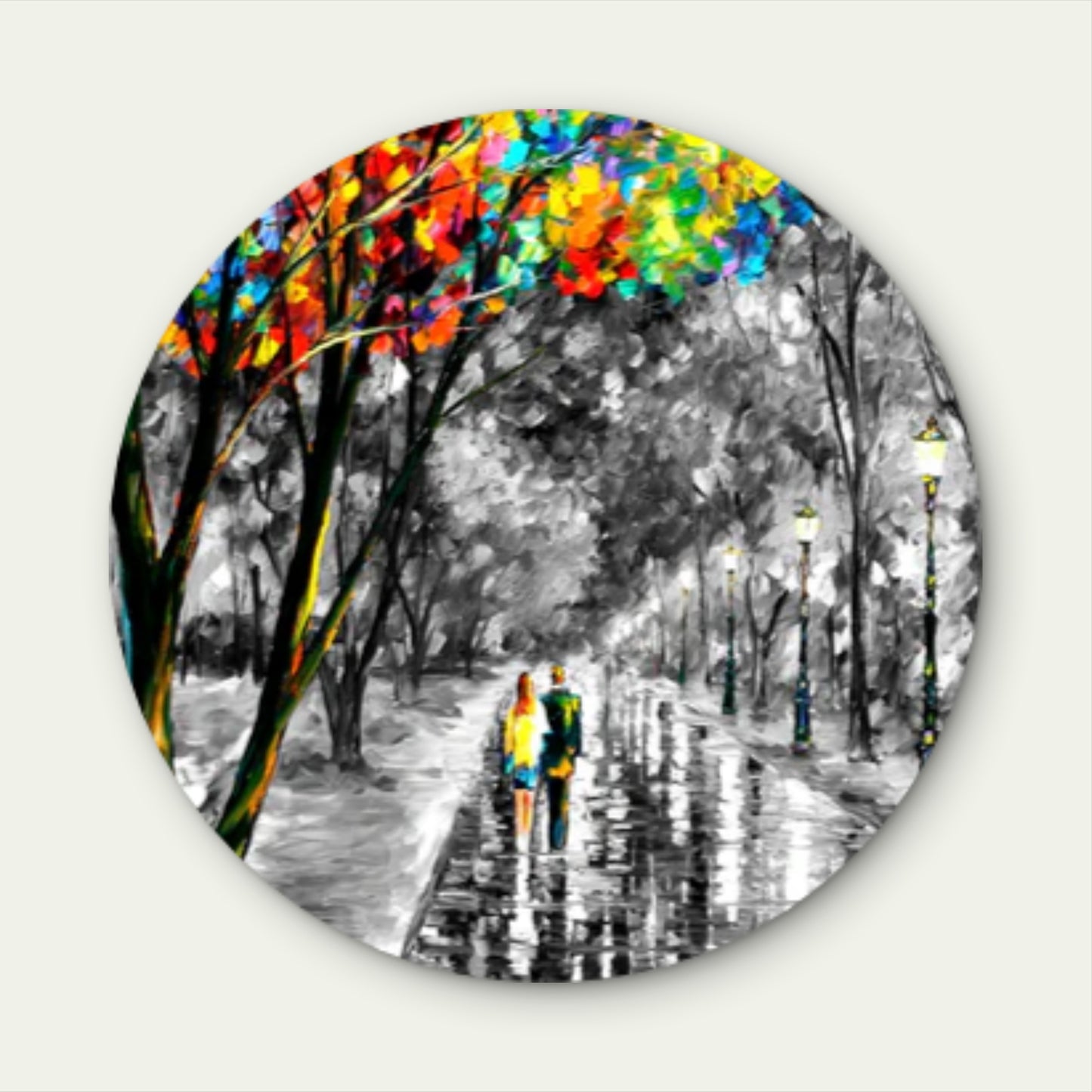 Black And White Couple Night Street Acrylic Glass Rounded Print Tempered Glass Wall Art 100% Made in Australia Ready to Hang