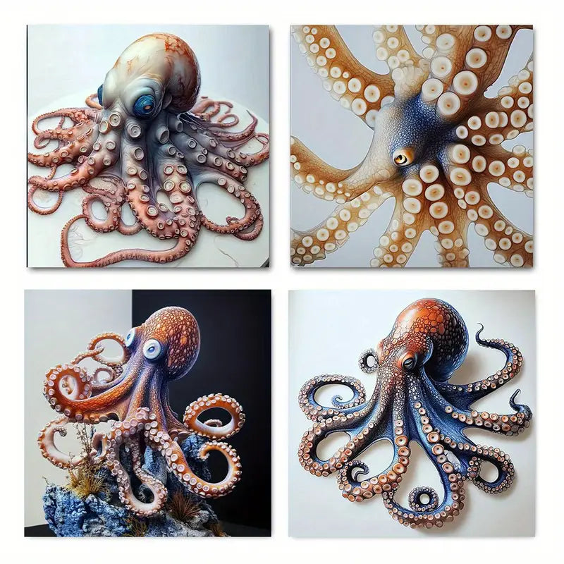 4pcs Octopus Art Deco Elegant Wall Art Canvas Framed