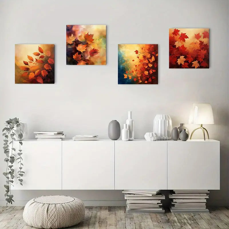 4pcs Vibrant Autumn Wall Art Canvas Framed
