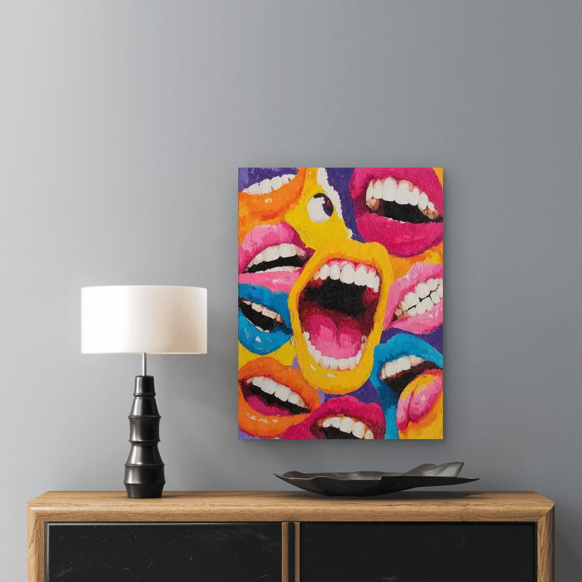 Open Mouth & Teeth Pop Art Metal Print Ready to Hang