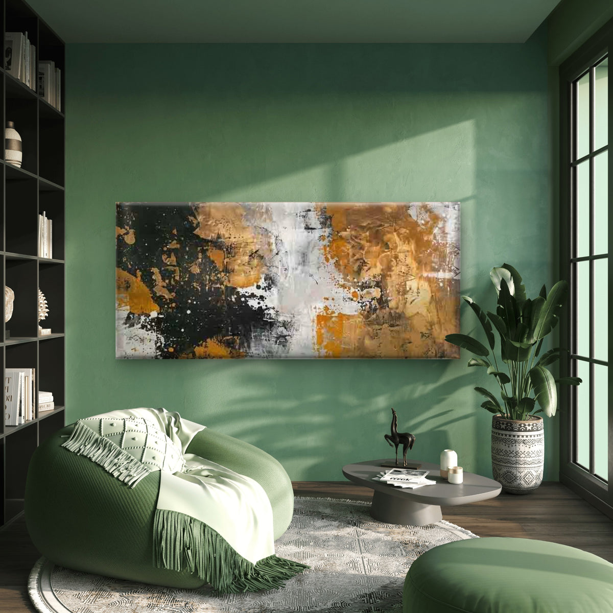 Abstract Black White Golden Wall Art Canvas Office Home Room Framed 120x60cm