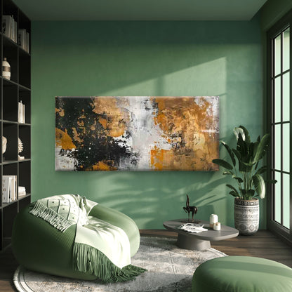 Abstract Black White Golden Wall Art Canvas Office Home Room Framed 120x60cm
