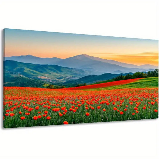 Nature Floral Panoramic Abstract Colorful Flowers Field Horizon Orange Wall Art canvas office home room framed 120x60cm