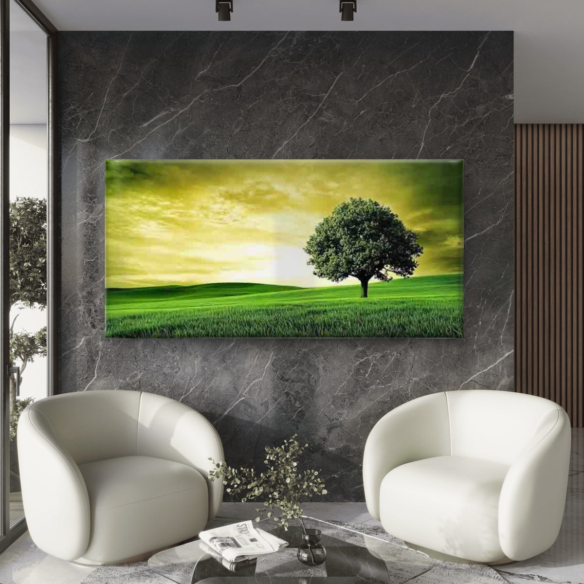 Featuring a Lone Tree Landscape Wall Art Canvas Office Home Room Framed 120x60cm