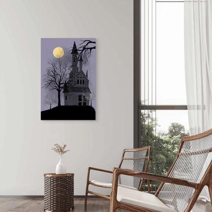 Illustration of a Haunted House on a Hill 40x60cm Metal Print Ready to Hang