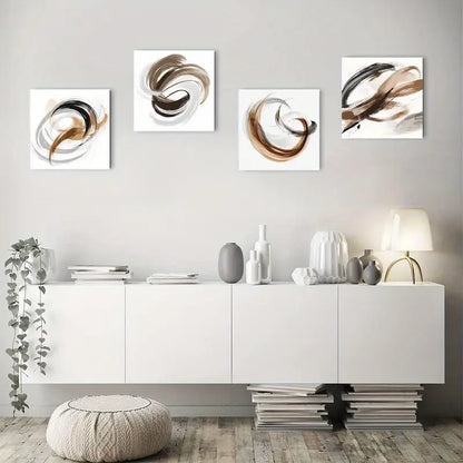 4pcs  Swirls in Black, White, Gray & Beige  L   Wall Art Canvas Framed