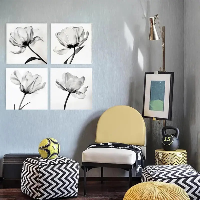 4pcs Grey Flora for home  GF    Wall Art Canvas Framed