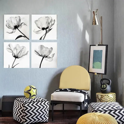 4pcs Grey Flora for home  GF    Wall Art Canvas Framed