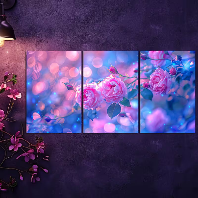 3pcs Delicate Pink Roses against Soft Background Wall Art Set Canvas Framed 40x60cm - High Quality Print 100% Australian Made Wall Canvas Ready to Hang