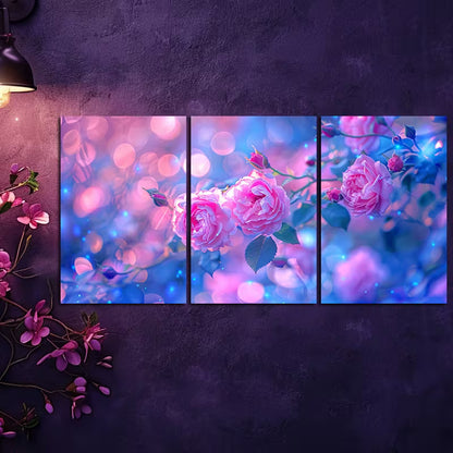 3pcs Delicate Pink Roses against Soft Background Wall Art Set Canvas Framed 50x70cm - High Quality Print 100% Australian Made Wall Canvas Ready to Hang