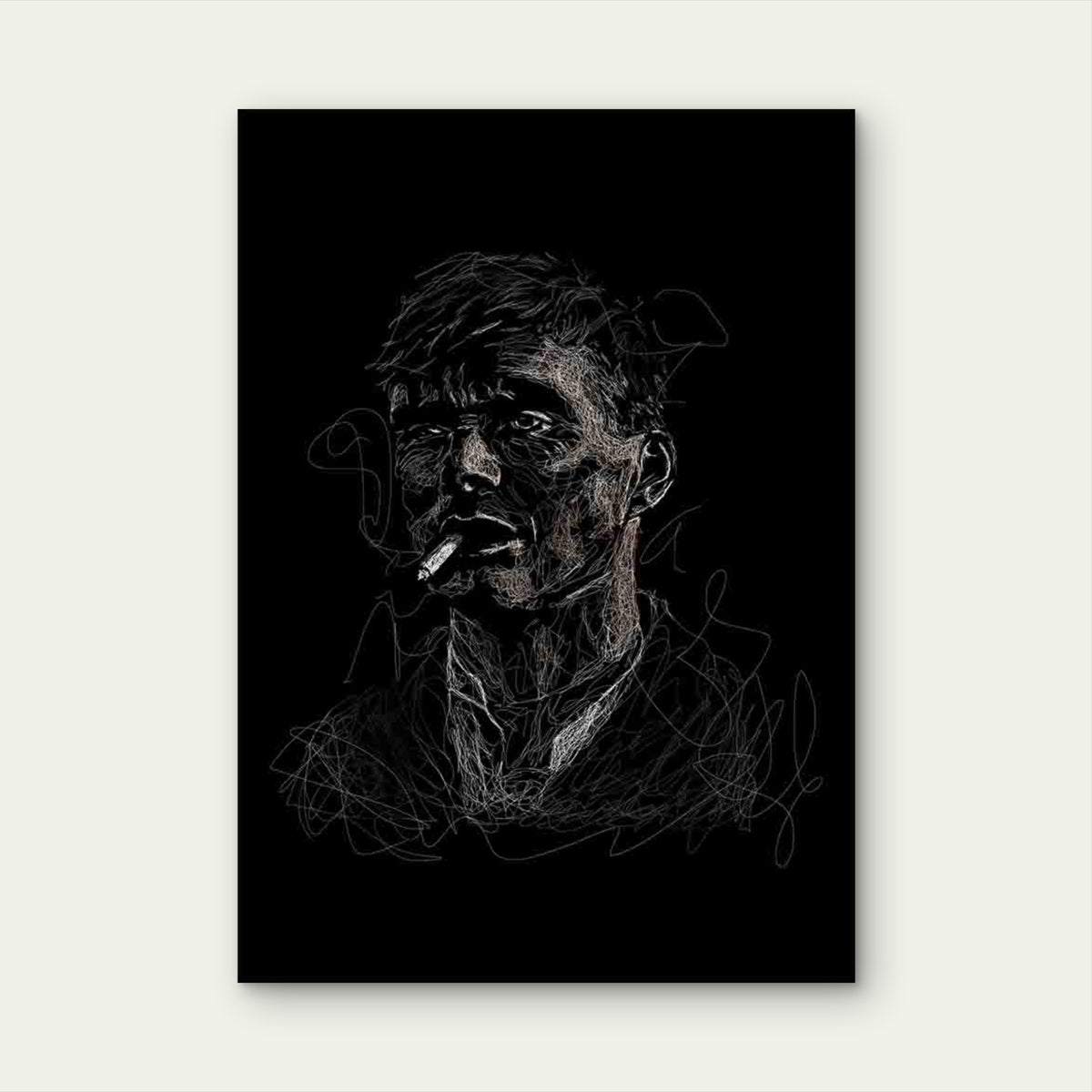 White Sketched Man Smoking Cigarette 40x60cm Metal Print Ready to Hang