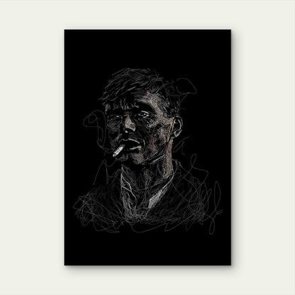 White Sketched Man Smoking Cigarette 40x60cm Metal Print Ready to Hang