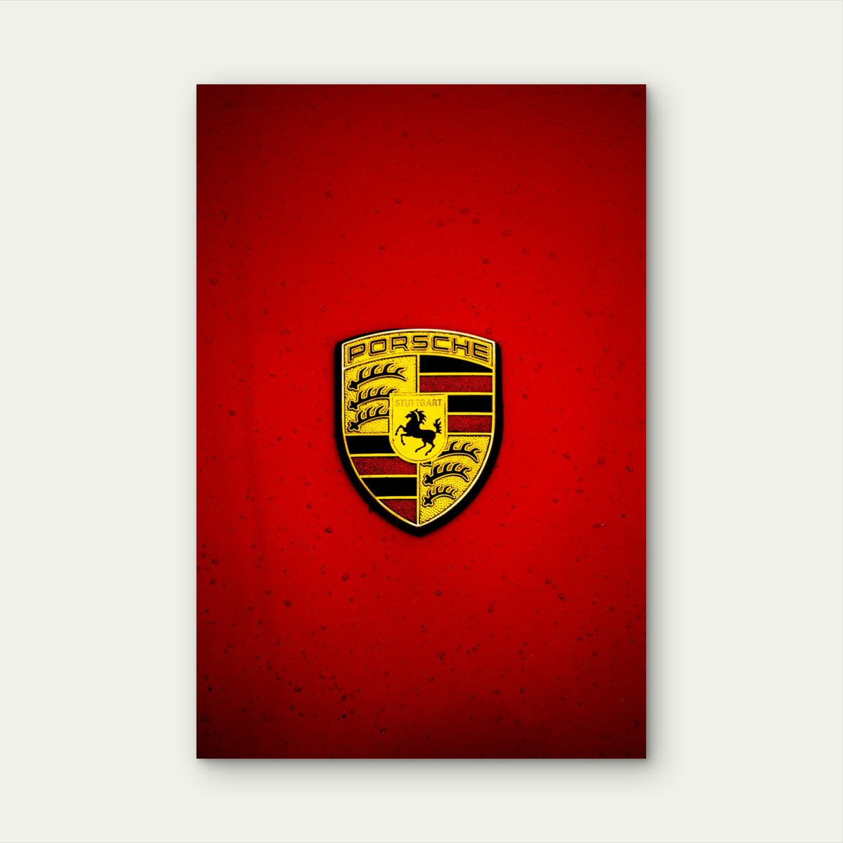 Porsche Emblem Mounted On A Vibrant Red Surface 60x90cm Metal Print Ready to Hang