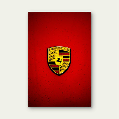 Porsche Emblem Mounted On A Vibrant Red Surface 60x90cm Metal Print Ready to Hang