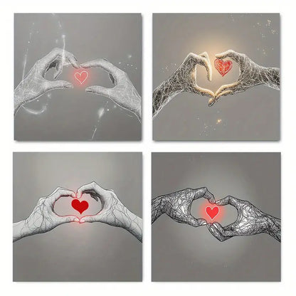 4pcs  Romantic Red Rose Heart RH     Wall Art Canvas Framed