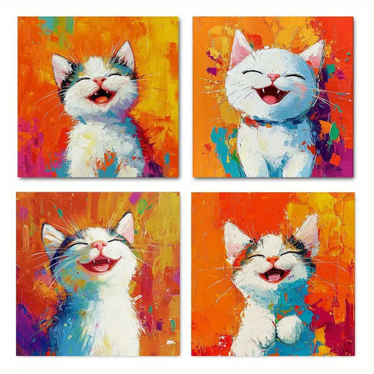 4pcs Blissful Cat Whiskers Wall Art Canvas Framed