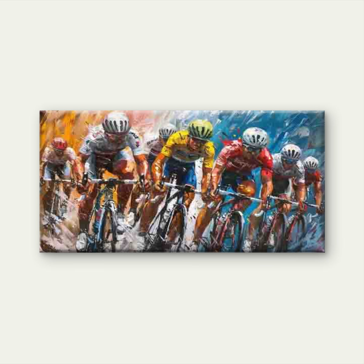 Cyclists in Dynamic Motion, Wall Art Canvas Office Home Room Framed 120x60cm