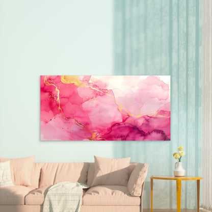 Pink Horizons Gilded Flow Wall Art Canvas Office Home Room Framed 120x60cm