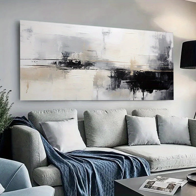 Black White  Golden Accents Wall Art wall canvas office home room framed 120x60cm - Bella Home Decor