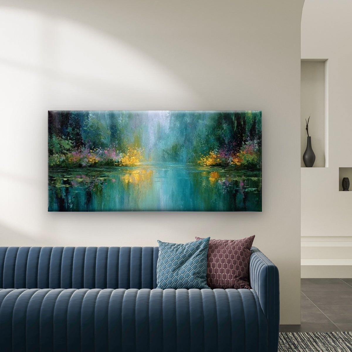 Tranquil Forest Pond Wall Art Canvas Office Home Room Framed 120x60cm