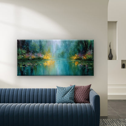 Tranquil Forest Pond Wall Art Canvas Office Home Room Framed 120x60cm