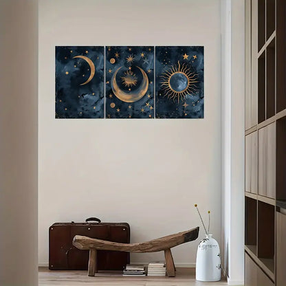 3pcs Moon, Sun & Starry Sky Metal Print Ready to Hang Art