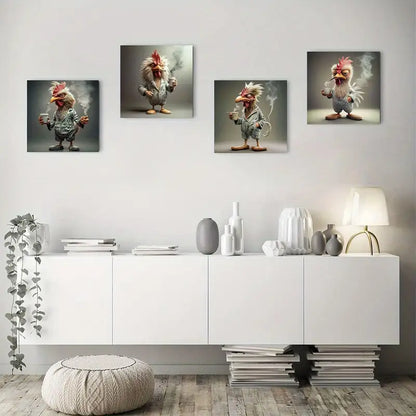 4pcs Modern Bird With Coffee Canvas Art Wall Art Canvas Framed