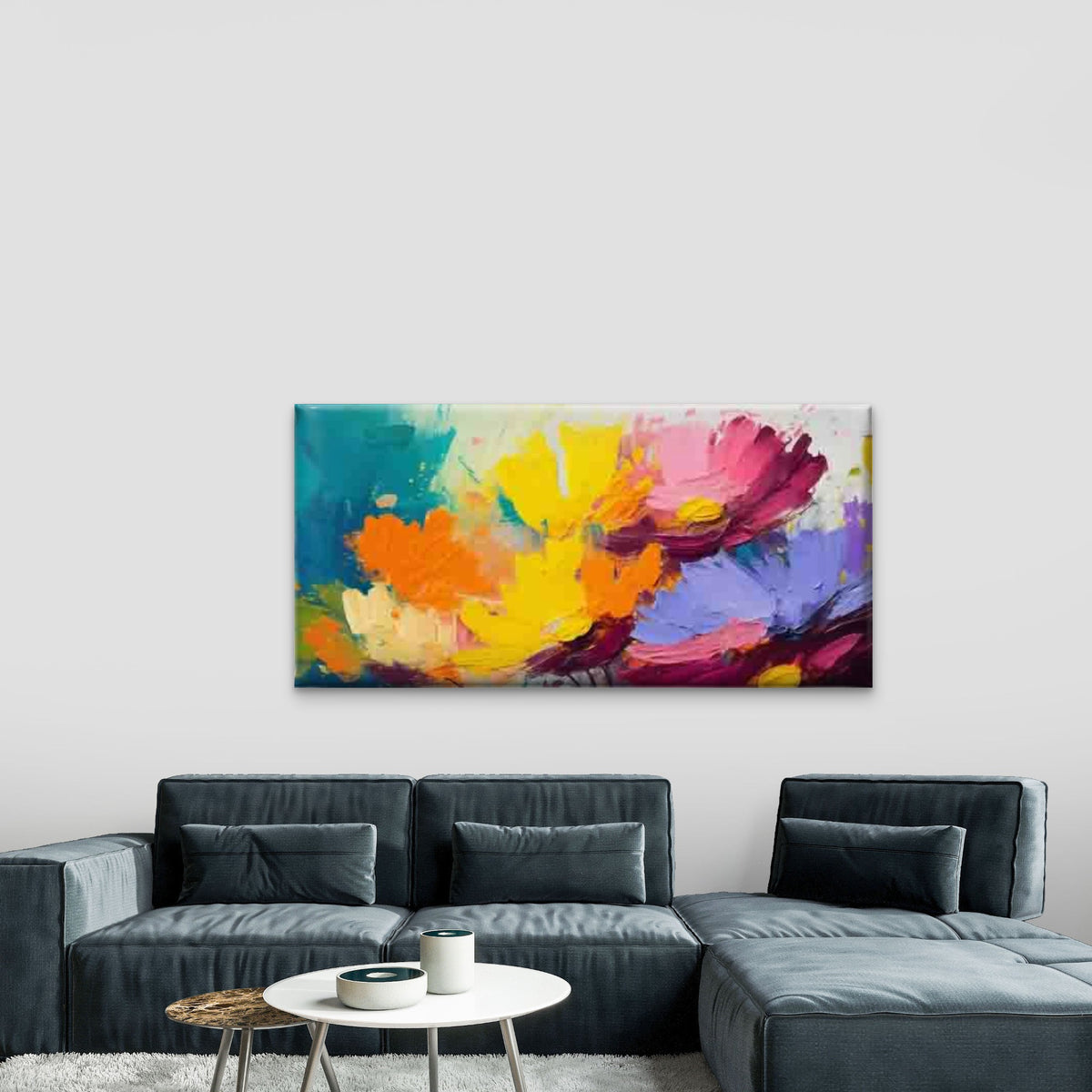 Abstract Multicolor Flowers Wall Art Canvas Office Home Room Framed 120x60cm