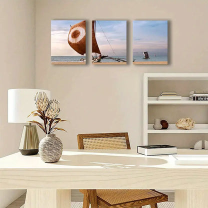 3pcs Coastal Fishing Boat Metal Print Ready to Hang Art