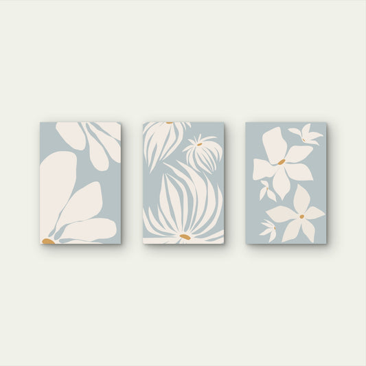 3pcs Sage Blue White Daisy Minimalist Wall Art Set Canvas Framed 40x60cm - High Quality Print 100% Australian Made Wall Canvas Ready to Hang