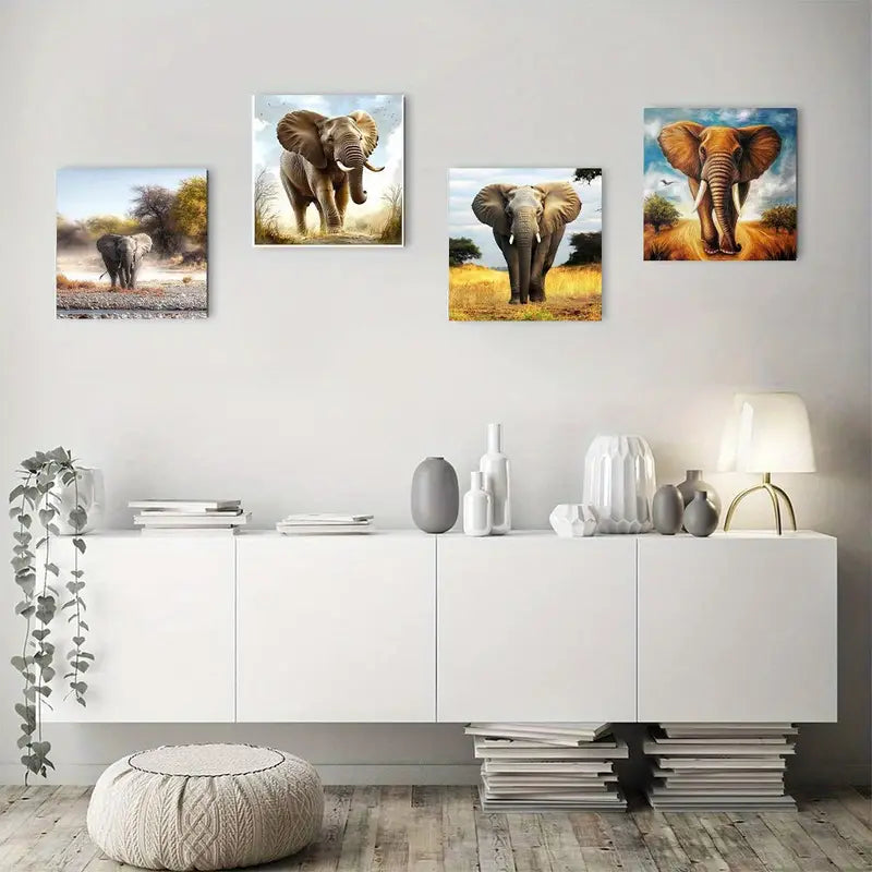 4pcs Elephan Elegant Modern Wall Art Canvas Framed