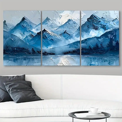3pcs Watercolor Blue Mountain Painting  Metal Print Ready to Hang Art