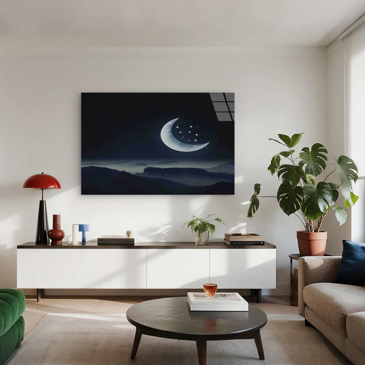 Surreal Mountain Moon Tempered Glass Printing Wall Art Australian Made Quality