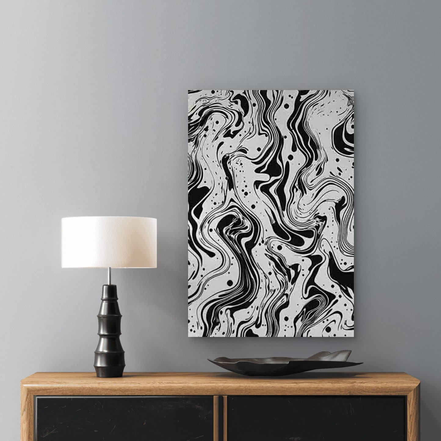 Black and White Abstract Fluid Pattern 60x90cm Metal Print Ready to Hang - Bella Home Decor